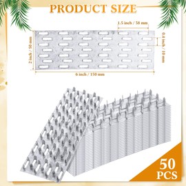 Yaocom 50 Pcs Truss Mending Plates 2 x 6 Inch Metal Pronged Truss Plate Repair Tie Roofing Nails Flat Bracket Connector with 20 Ga Thick 8 mm Nail Teeth for Wood Timber Stud