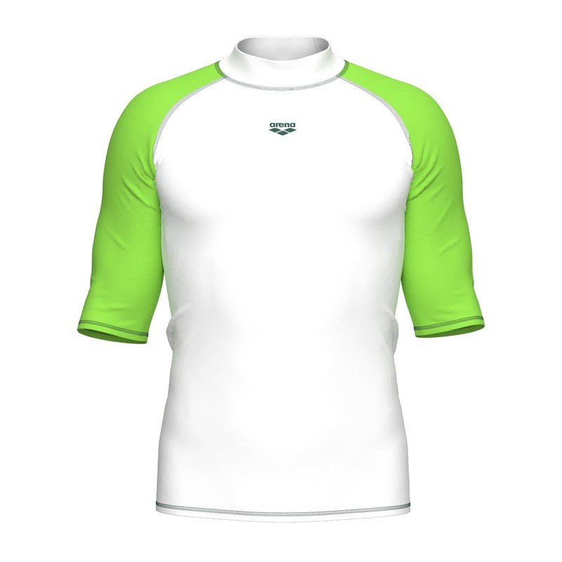 arena Men's Vest S/S Graphic Rash Guard Shirt, White-soft green,