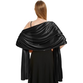 Vijamiy Satin Chiffon Stole Women's Festive Stole for Evening Dress Colourful Elegance Soft Shoulder Scarf for Wedding Dresses, Party, Wedding, Gift, black
