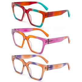KoKoBin 3 Pack Oprah Style Reading Glasses for Women，Oversize Square Frame Blue Light Blocking Comfortable Readers（Multicoloured3,+2.75）