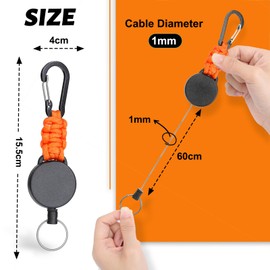 AiQInu 3 Pieces Key Chain Extendable Lanyard Retractable Key Chain Carabiner with 60 cm Steel Wire Rope (Black + Camouflage + Orange), Black+Camouflage+Orange