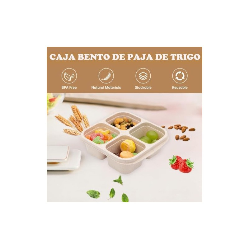 4 Pcs Recipientes para Aperitivos,4 Compartimentos para Almuerzo