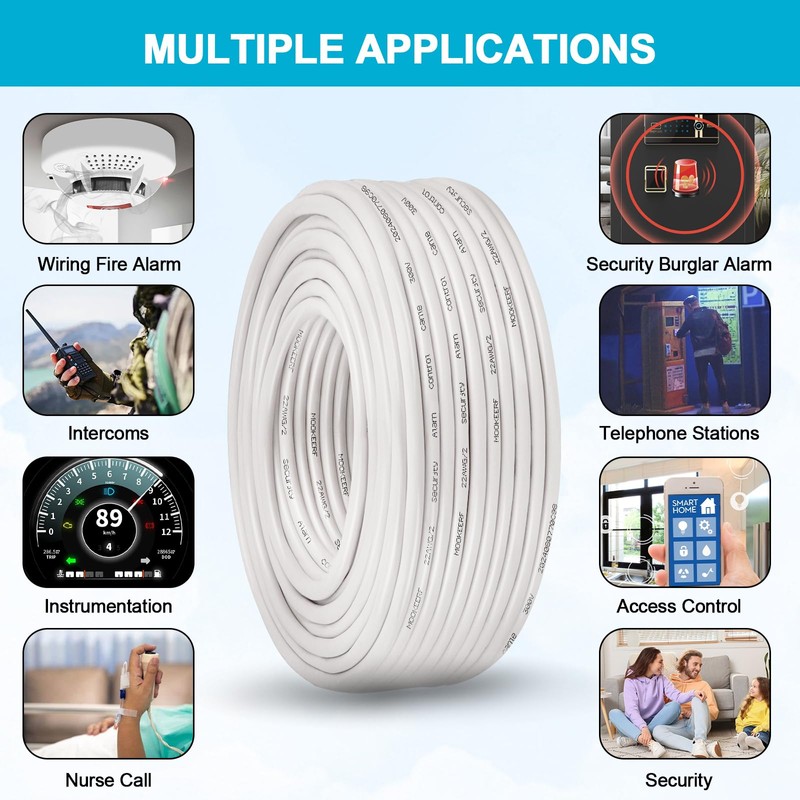 MOOKEERF 22 AWG 2 Conductor Stranded Shielded Plenum Cable 50FT