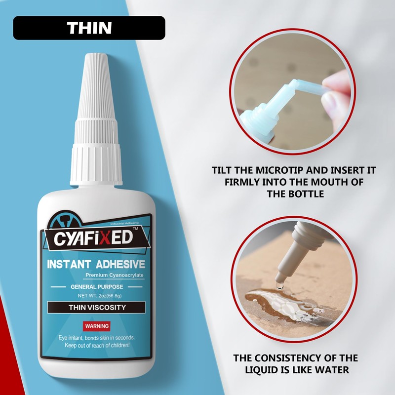 CYAFIXED Strong Cyanoacrylate (CA) Super Glue, Penetration Fast Thin Viscosity