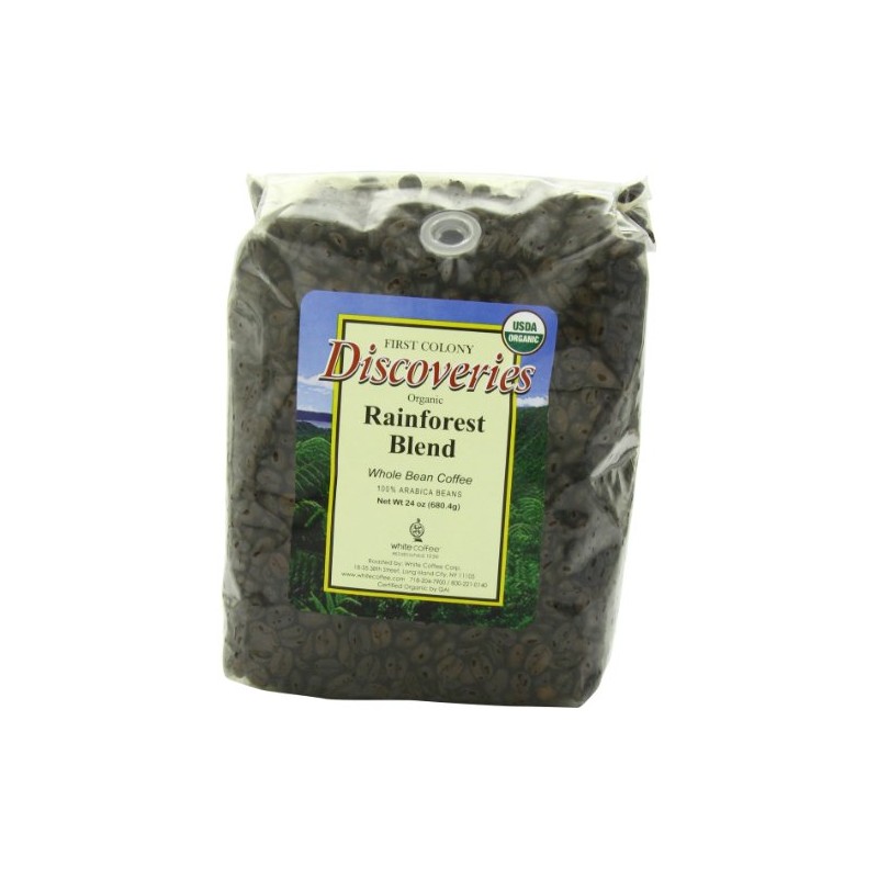 First Colony Organic Fair Trade Whole Bean Coffee, Rainforest, 24-Ounce
