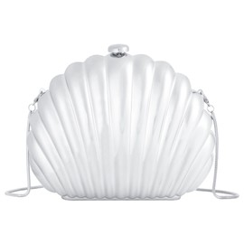 MEGAUK Women's Clutch Glitter Shell Evening Bag Shiny Handbag Rhinestone Bag with Chain for Wedding Party, 07651 Silver