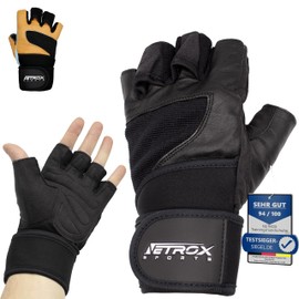 Netrox Sports® Leather Training Gloves with Wrist Support for Strength Training Fitness Gloves Gym with Wrist Protection Men and Women Sports Gloves Fitness Gloves Sports Gloves