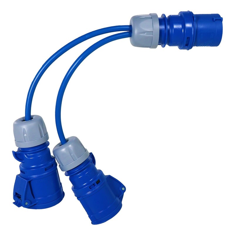 SPARES2GO 16A Splitter Cable 240V Caravan Motorhome 2 Way Hook