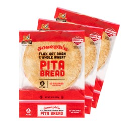 Joseph's Bakery Pita Bread, Flax Oat Bran & Whole Wheat, Reduced Carb, Fresh Baked (18 Count Flax)