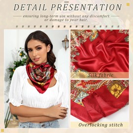 WELROG 90 x 90 cm Women's Large Square Headscarf - Pack of 4 Bandana Women's Silk Scarf Hair Scarf Women for Tying Neckerchief Women, Set-d (Classic Pattern)