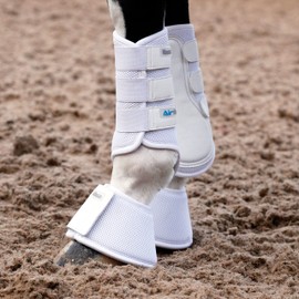 Masta Air-Flux Horse Brushing Boots - Training Neoprene Protective Wrap Boot for Horses with 3D AirMesh - Soft & Comfort Extremely Lightweight Legs Protectors - Set of 2 - White, Size Cob