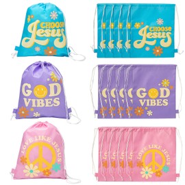 Fun Express 12" x 15" Medium Nonwoven Religious Kindness Drawstring Bags – 12 Pieces