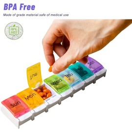 YL TRD Planificador diario de pastillas durante una semana, organizador portátil de caja de pastillas de viaje con botón fácil, Compartimento grande para contener vitaminas, aceite de hígado de bacalao, suplementos y medicamentos