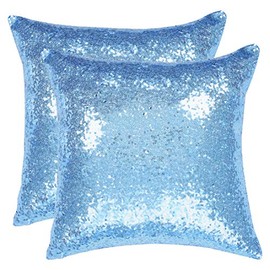 uxcell Pack of 2,Sequin Throw Pillow Covers,Shiny Sparkling Comfy Satin Cushion Covers,Decorative Pillowcases for Party/Christmas/Thanksgiving/New Year,16 x 16 Inch, Shiny Blue