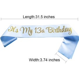 NAUXIUDSJS It's My 13th Birthday Sash, Birthday Sash for Women, Birthday Princess 13th Birthday Gifts Decorations for Happy 13th Birthday Party Favor Supplies,White Gold