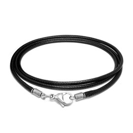 Leather Necklace Cord with Clasp, 16inch-24inch Braided Rope Necklace for Men Women 316L Stainless Steel Clasp, 2mm Black Leather Cord Necklace Brown Leather Necklace for Women (24 inch, Black)