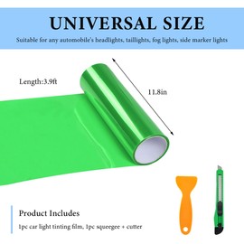 MUQIDA Headlight Vinyl Film Sticker Sheet Roll, 47.2"×11.8" Self-Adhesive Tint Vinyl Film for Car Tail Lights Fog Lights, Air-Release Headlight Tint Wrap Film with Squeegee & Cutter (Green)