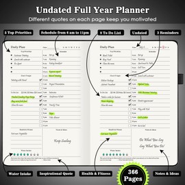 Planner, Undated Daily Planner with To Do List, 365 Days Planner for ADHD Adult, Agenda for Women Men, Hourly Planner Notebook for Goal Setting, Productivity Planner with Calendar, 8.3" x 5.8" (Black)