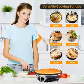 Morning Star Electric Crepe Maker Machine with 13-inch Non-stick Griddle Ideal for Pancakes, Eggs, Tortillas, & Lefse with Batter Spreader and attached Handle Crepes Maker