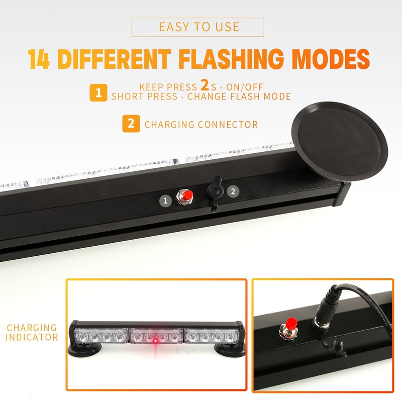 14" Battery Powered Emergency Strobe Lights Bar for Truck Vehicle