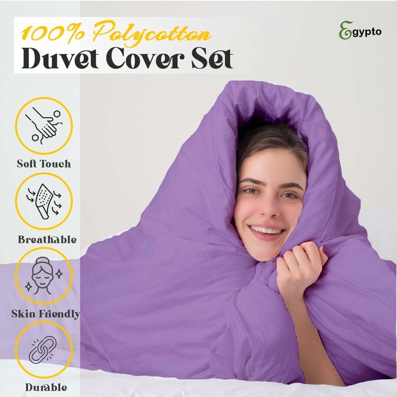 EGYPTO Polycotton Lilac Double Duvet Cover Set - Soft, Breathable