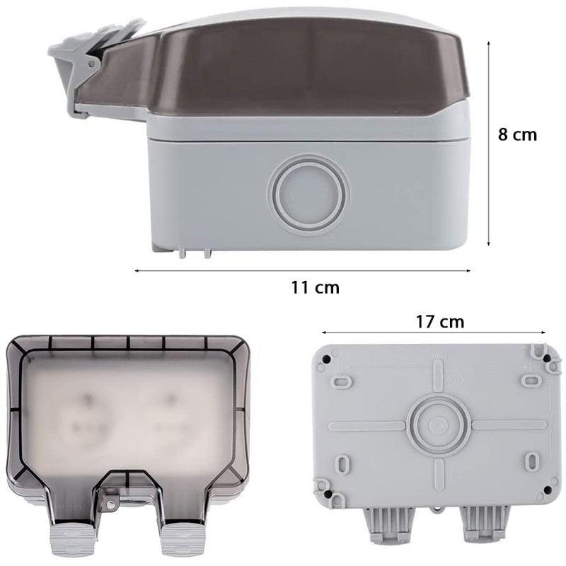Grafner Outdoor Socket IP66, Waterproof, Dustproof, 2-Way, with Hinged Lid
