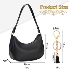 ZGDEIWGF 1 Black Armpit Bag, 1 Tassel Pendant, Crescent Shaped Shoulder Bag, Fashionable Handbag, Lightweight Shoulder Bag, Textured Women's Shoulder Bag, Casual Commuter Bag, black