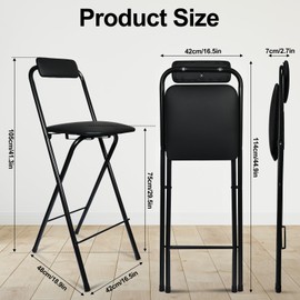 FATOLRD Folding Stool with Backrest, Tall Foldable Bar Stool Chair, Portable Counter Folding Stool Height Bar Stools Leather Padded for Camping Kitchen Shop Guitar (2, 29.5 inch)