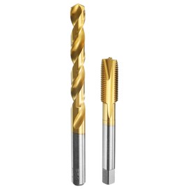 sourcing map Tap and Drill Bit Set, 1pcs M12 x 1.25 Metric Spiral Point Thread Screw Taps & 1pcs 10.8mm Twist Drill Bits, Titanium Coated HSS-6542 Tapping Threading Tool Kit