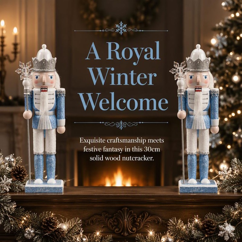 CutitiUU 30CM Christmas Nutcracker Blue Snowflake King