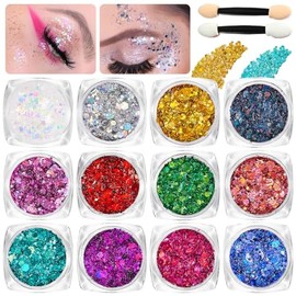 Festival Glitzer Gesicht, 12 Stück High-Intensity Chunky Sequin Glitzer Gel Für Face, Haar Und Body, Kein Klebstoff Erforderlich, Party-Bühne Und Festival Zubehör Body Glitter Gel (Set B)