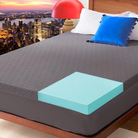 3 Inch Memory Foam Mattress Topper Queen Size for Pressure Relief Bed Topper Pad with 8''-21'' Deep Pocket & Grey Removable Cover