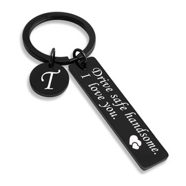 OUMILAN Drive Safe Keychain 26 Letters Keychain Gifts for Boyfriend Couple Husband Dad Birthday Christmas Valentines Day Gifts (T-Black)