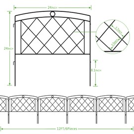Neutype Small Fence Panels Garden Fence Outdoor Fence for Dogs Decorative Fence Panels Garden Border Fence Metal Trellis Panels 6 Pieces Black Rabbit Fence 24" W x 24" H
