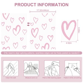 SOON AFTER White and Pink Contact Paper Heart Wallpaper Peel and Stick Wallpaper Modern Removable Wall Paper Self Adhesive Waterproof Wallpaper for Bedroom Kids Room Nurseryls 17.3"x120"