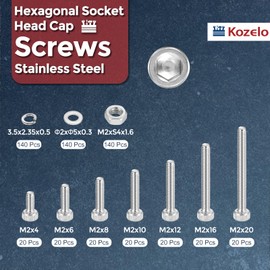 Kozelo 560pcs M2 Socket Head Cap Screws Bolts Nuts Assortment Kit - [M2x4/6/8/10/12/16/20mm] 304 Stainless Steel Allen Socket Drive for 3D Printer