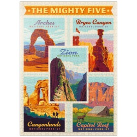 MyPuzzle The Mighty Five: Utah National Parks, Vintage Poster - Premium 1000 Piece Jigsaw Puzzle for Adults