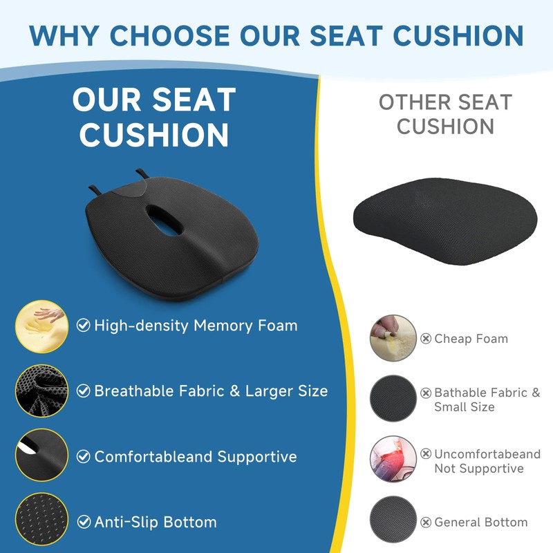 OLYDON Large Seat Cushion for Car Memory Foam Car Seat