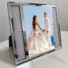 Picture Frame Silver Glass Photo Frame Wedding Glitter Picture Frame for Baby Photos Family Photos and Wedding Photos Gift 7x5