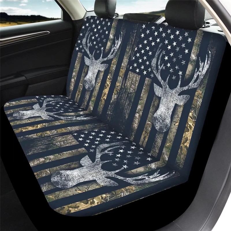Suobstales American Flag Deer Car Seat Covers Front Back Split