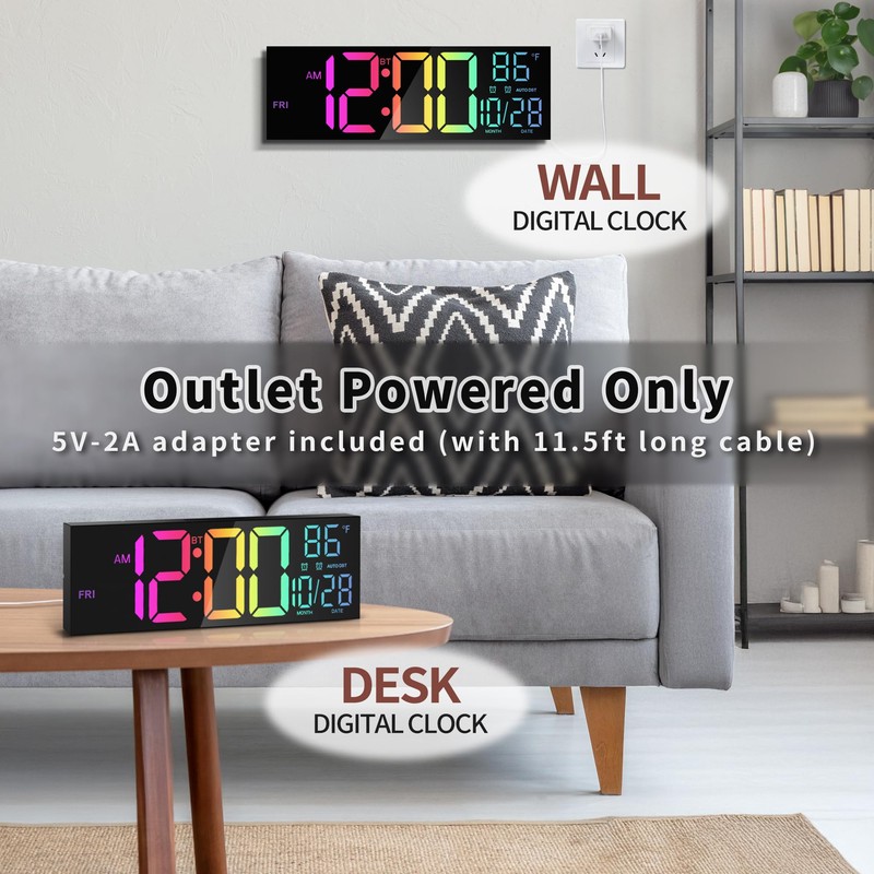 Mee 2ou 16.5" Large LED Wall Clock with Bluetooth Sync,