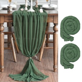 Artoid Mode Boho Gauze Cheesecloth Forest Green Pack of 2 Table Runner 90 x 300 cm Kitchen Table Decoration Indoor Holiday Wedding Party Birthday Decor