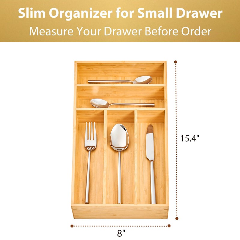 Umilife Bamboo Kitchen Drawer Organizer, 8 Inch Silverware Utensils Tray