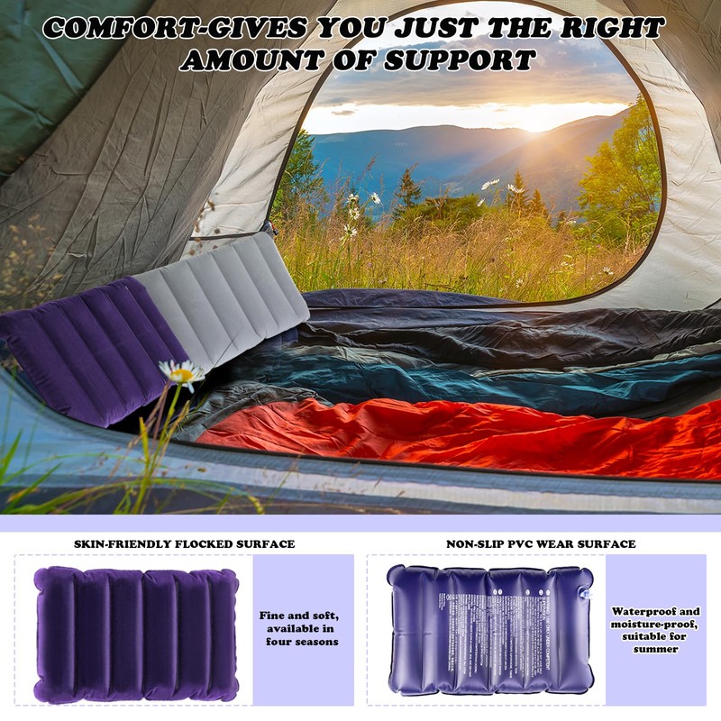 UVVRUR Inflatable Travel Pillow 2 Pack Camping Car Velour Soft