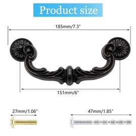 Biaungdo 4 Pcs 151mm/6 Inch Hole Center Pull Handles, Zinc Alloy Rustic Vintage Style Drop-Down Bail Swing Dresser Pull Handle Antique Drawer Handles for Kitchen, Cabinet (185mm/7.3" Total Length)