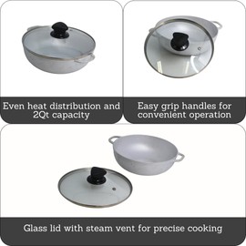 IMUSA Caldero Stock Pot with Glass Lid 2QT, 20cm, Cast Aluminum, Perfect for Serving Small Groups, Riveted Handles, Made in Colombia, Silver