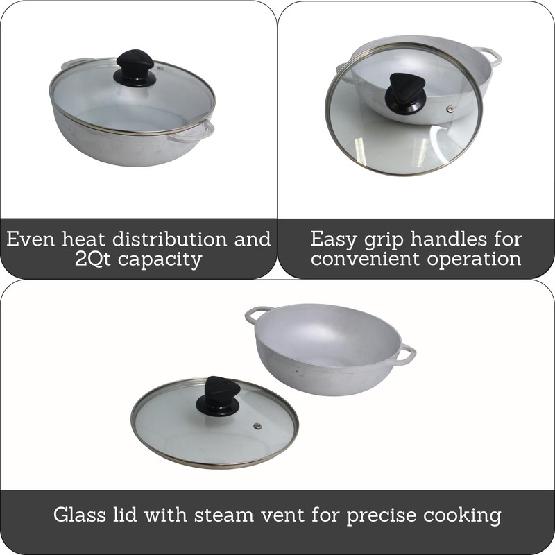 IMUSA Caldero Stock Pot with Glass Lid 2QT, 20cm, Cast