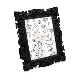 Laura Ashley 5x7 Black Floral Textured Hand-Crafted Resin Picture Frame with Easel, for Tabletop & Wall Display, Decorative Floral Design Home Décor, Photo Gallery, Art & More (5x7, Black)