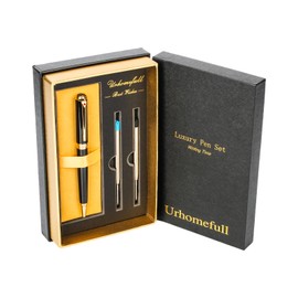 Urhomefull Stunning Ballpoint Pen with 24K Gold Trim, Switzerland Tip Point with Refills, Luxury Ball Point Pen Gift Set for Men Women, Nice Writing Pens for Drawing Chirtmas Black