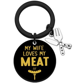 SOJUWEL Funny Husband Gifts Keychains Husband Birthday Gift from Wife for Him Men Husbands Anniversary Christmas Fathers Day Gift for Husbands My Wife Loves My Meat Keyring